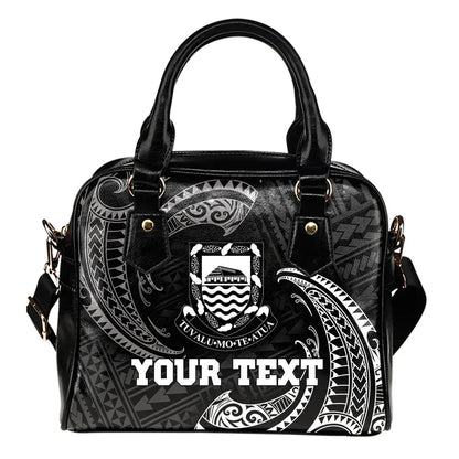 Tuvalu Polynesian Custom Personalised Shoulder Handbag - White Tribal Wave