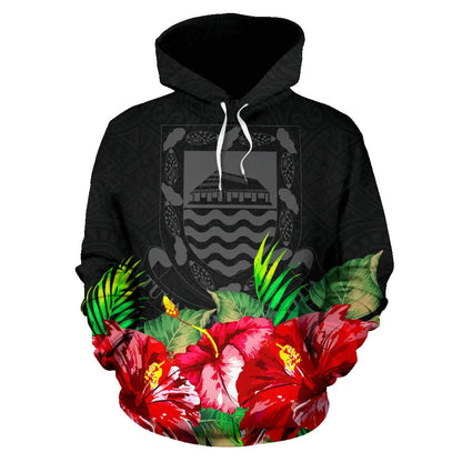 Tuvalu Polynesian Hoodie Black Hibiscus