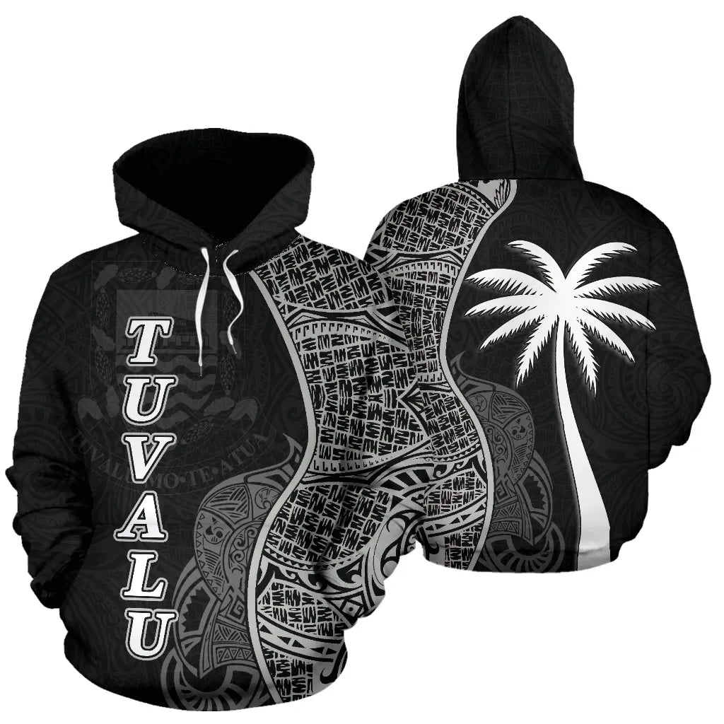 Tuvalu Polynesian Hoodie Coconut Tree Black