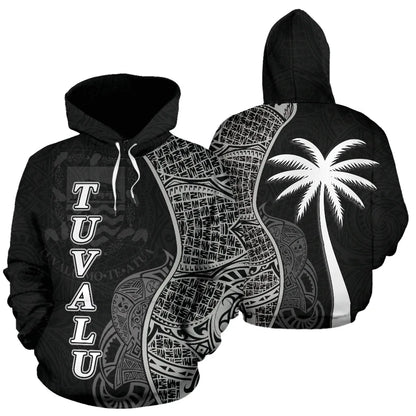 Tuvalu Polynesian Hoodie Coconut Tree Black