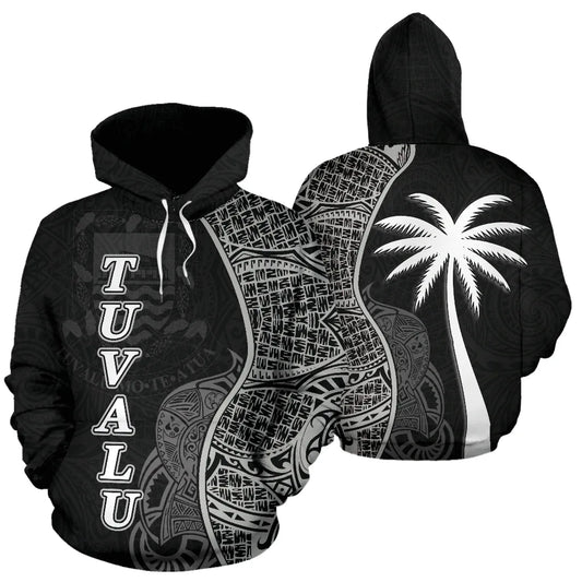 Tuvalu Polynesian Hoodie Coconut Tree Black
