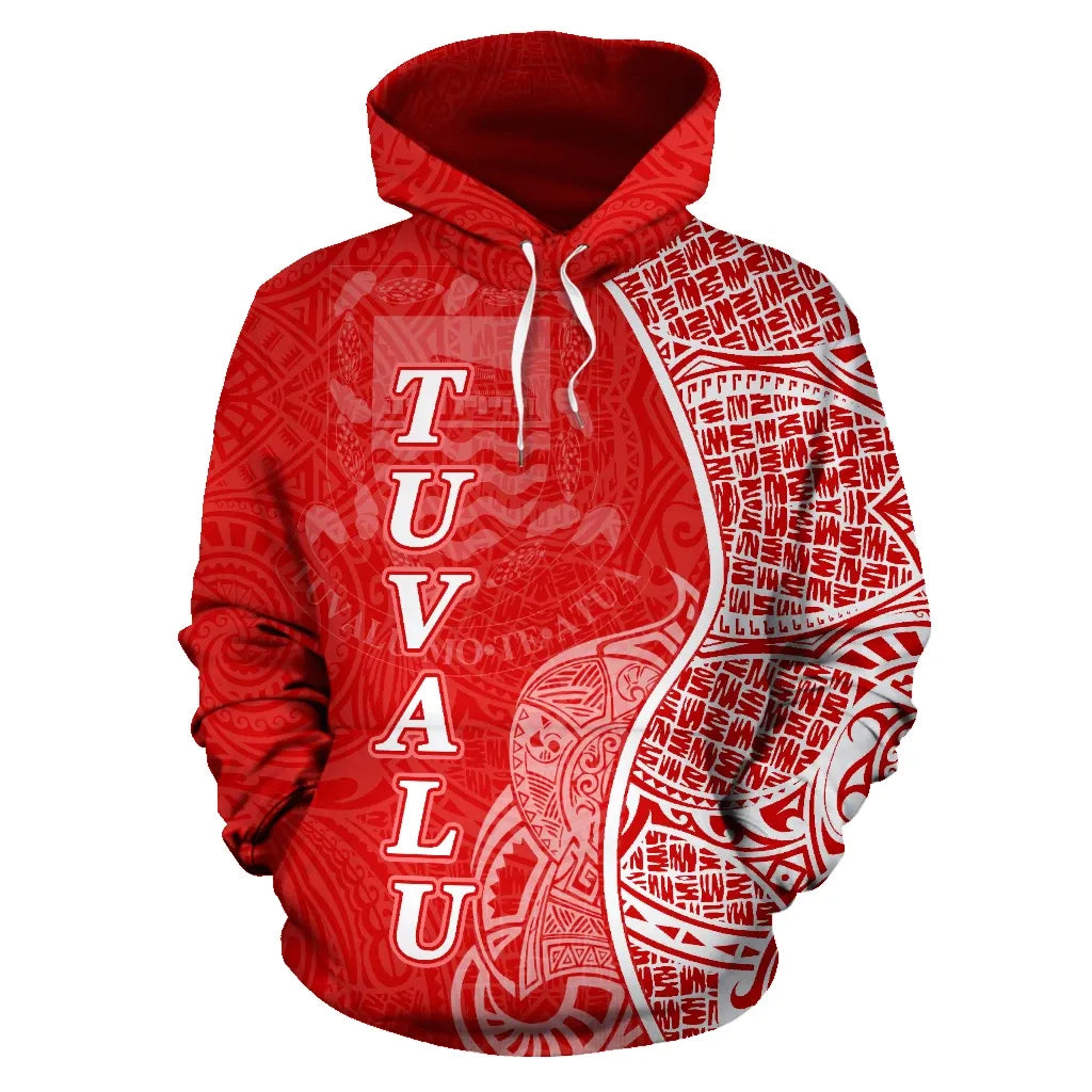 Tuvalu Polynesian Hoodie Coconut Tree Red nd White