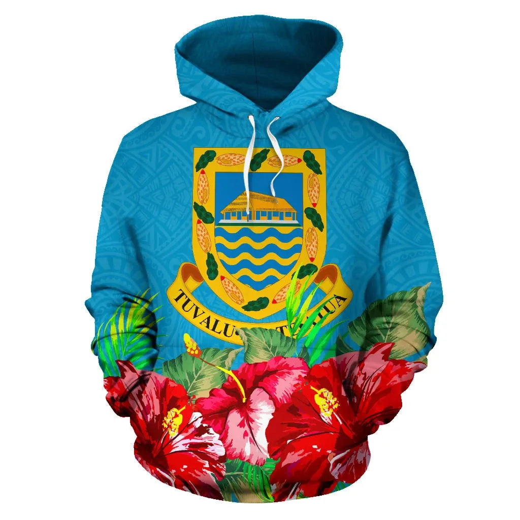 Tuvalu Polynesian Hoodie Flag Hibiscus