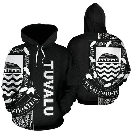 Tuvalu Polynesian Hoodie Line Black