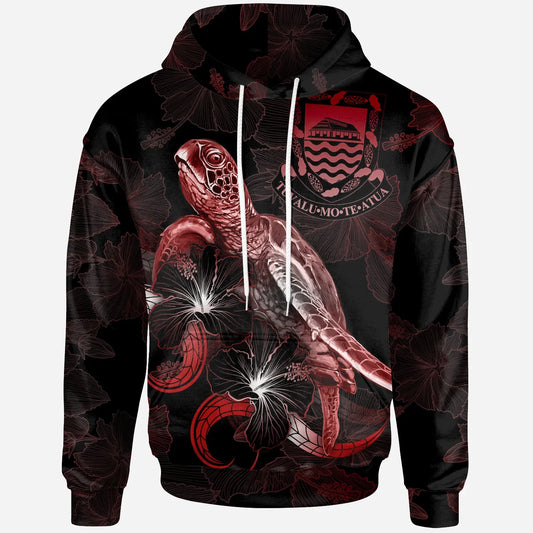 Tuvalu Polynesian Hoodie - Turtle With Blooming Hibiscus Red