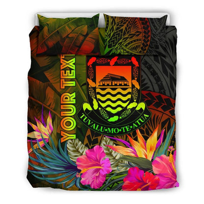 Tuvalu Polynesian Personalised Bedding Set - Hibiscus And Banana Leaves