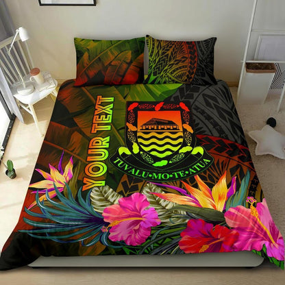 Tuvalu Polynesian Personalised Bedding Set - Hibiscus And Banana Leaves