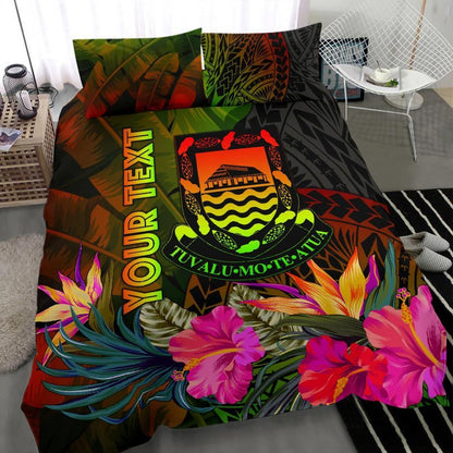 Tuvalu Polynesian Personalised Bedding Set - Hibiscus And Banana Leaves