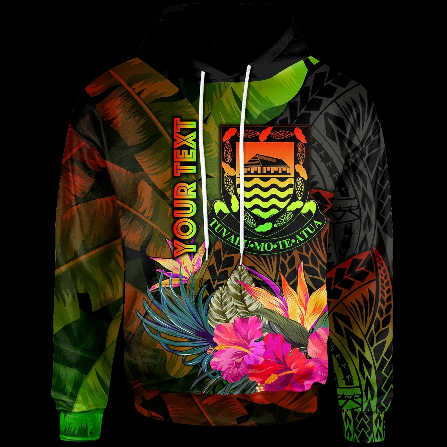 Tuvalu Polynesian Personalised Hoodie -  Hibiscus and Banana Leaves