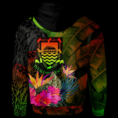 Tuvalu Polynesian Personalised Hoodie -  Hibiscus and Banana Leaves