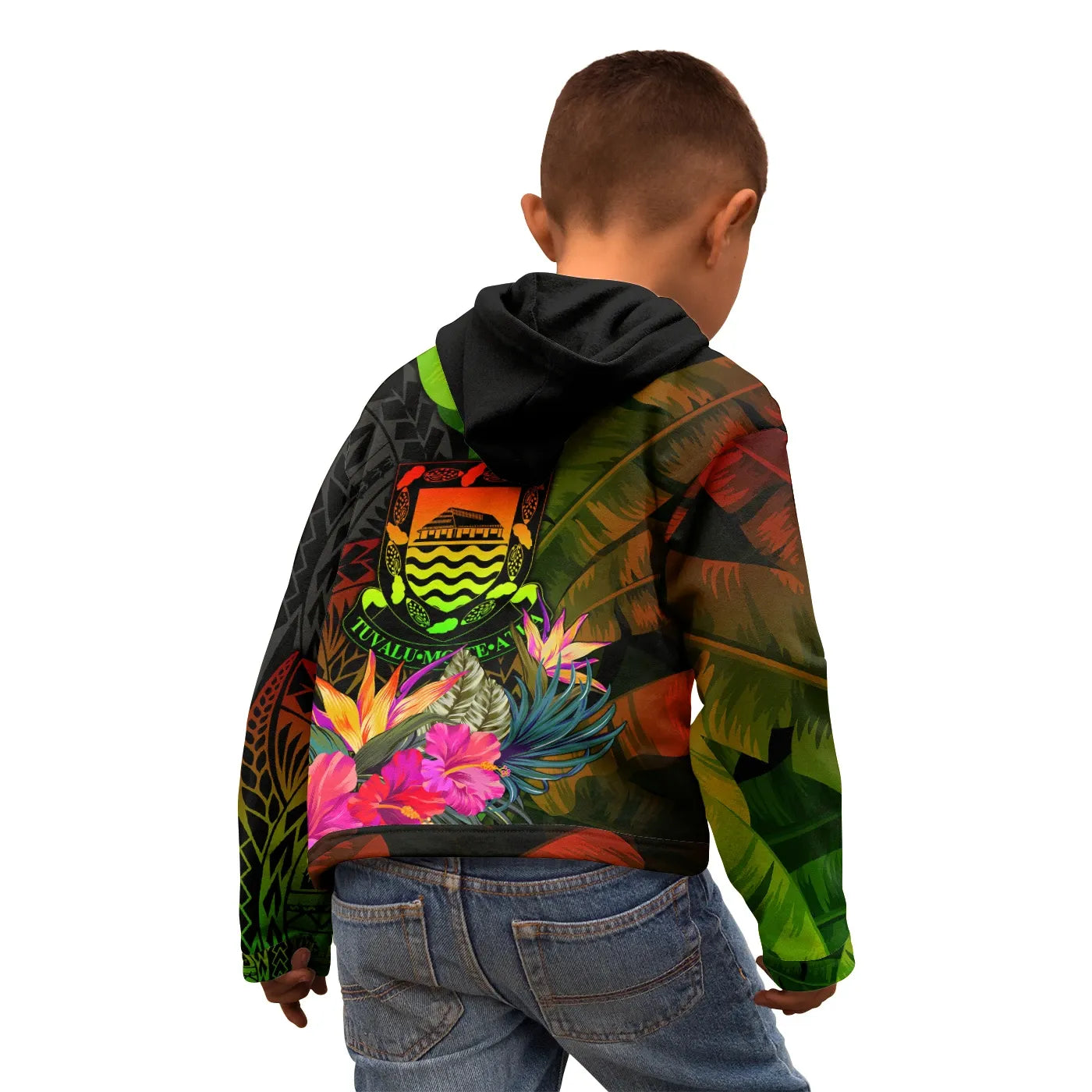 Tuvalu Polynesian Personalised Hoodie -  Hibiscus and Banana Leaves