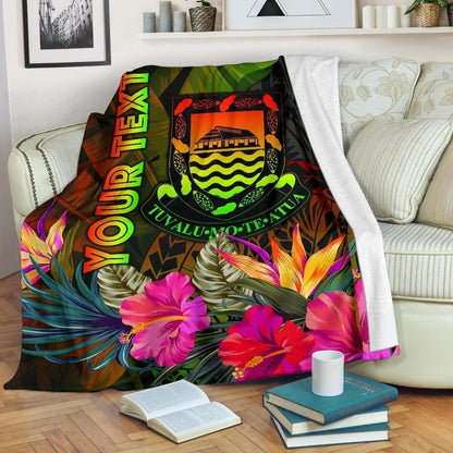 Tuvalu Polynesian Personalised Premium Blanket -  Hibiscus and Banana Leaves
