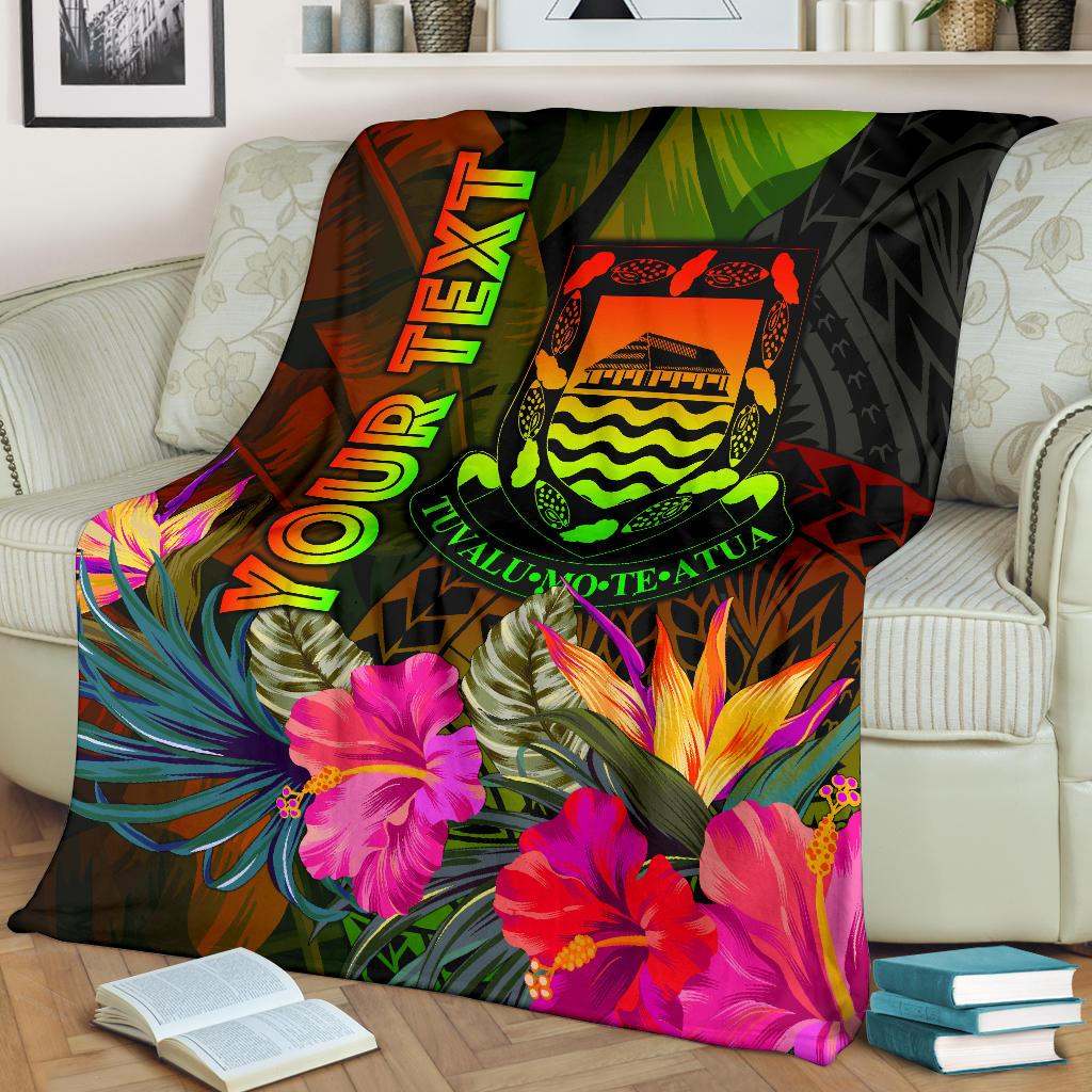 Tuvalu Polynesian Personalised Premium Blanket -  Hibiscus and Banana Leaves