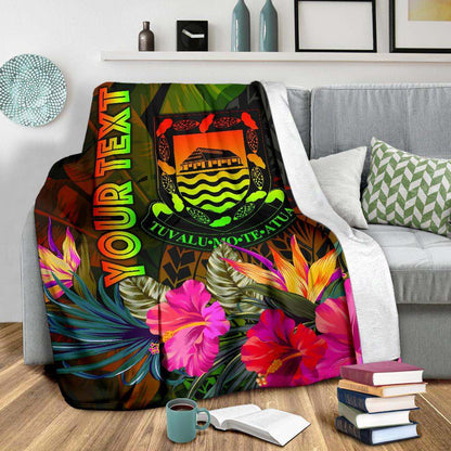 Tuvalu Polynesian Personalised Premium Blanket -  Hibiscus and Banana Leaves