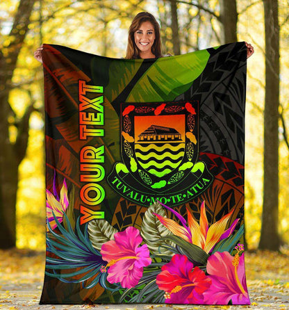 Tuvalu Polynesian Personalised Premium Blanket -  Hibiscus and Banana Leaves
