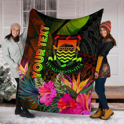 Tuvalu Polynesian Personalised Premium Blanket -  Hibiscus and Banana Leaves
