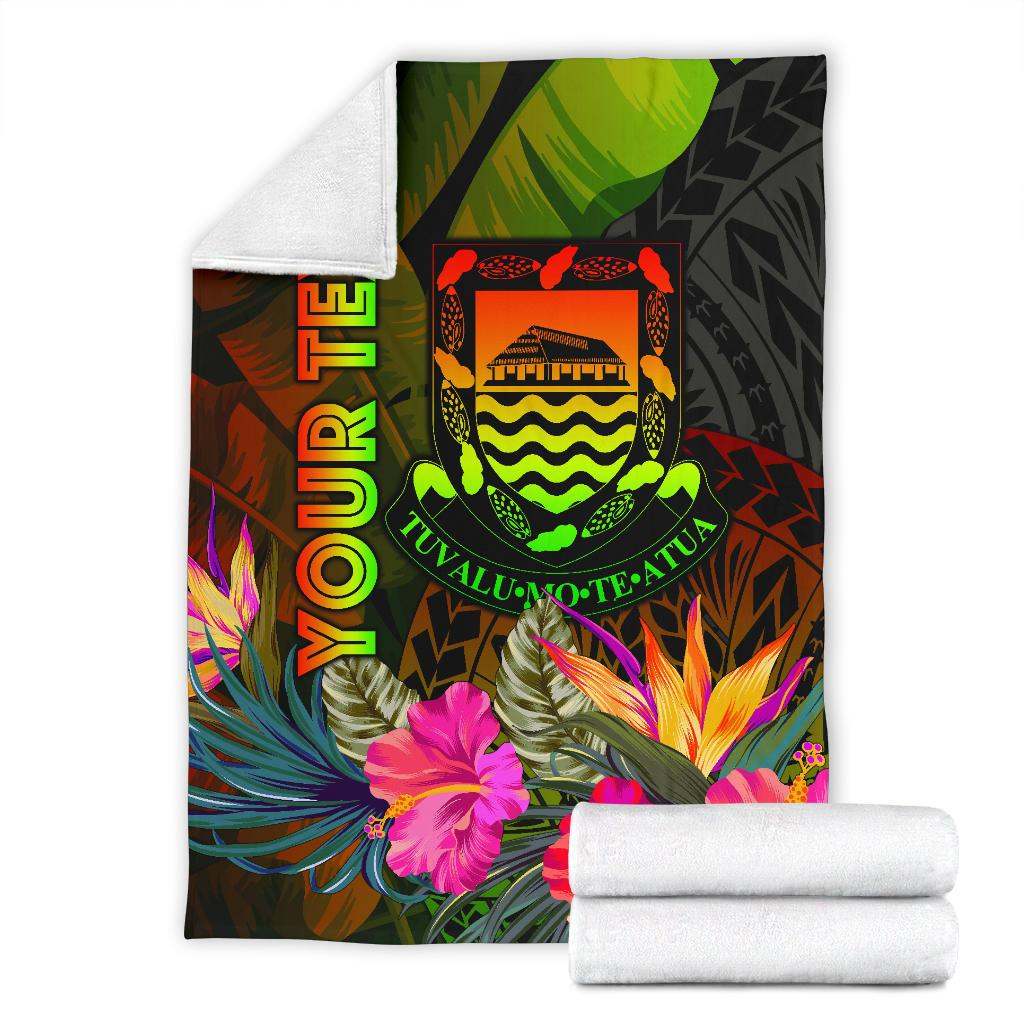 Tuvalu Polynesian Personalised Premium Blanket -  Hibiscus and Banana Leaves