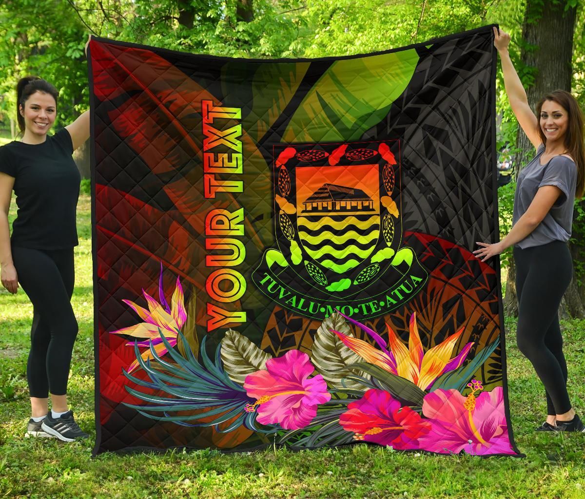 Tuvalu Polynesian Personalised Premium Quilt -  Hibiscus and Banana Leaves