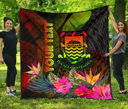 Tuvalu Polynesian Personalised Premium Quilt -  Hibiscus and Banana Leaves