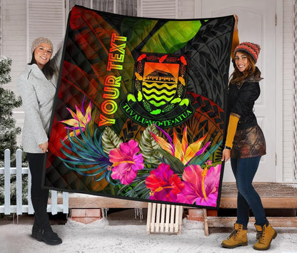 Tuvalu Polynesian Personalised Premium Quilt -  Hibiscus and Banana Leaves