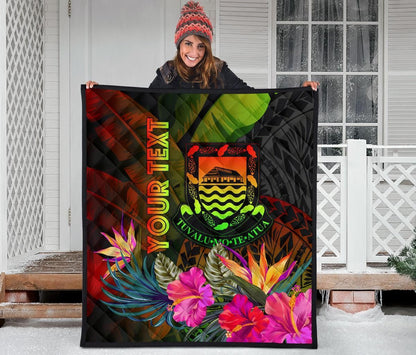 Tuvalu Polynesian Personalised Premium Quilt -  Hibiscus and Banana Leaves