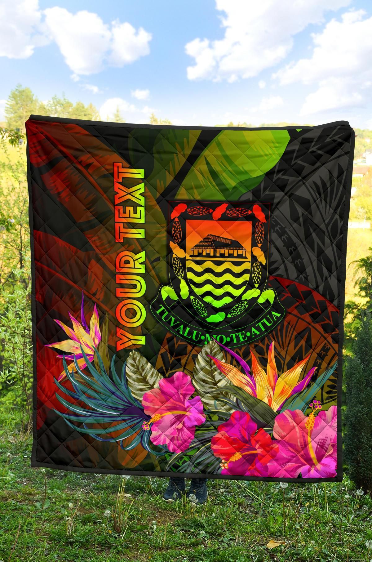 Tuvalu Polynesian Personalised Premium Quilt -  Hibiscus and Banana Leaves