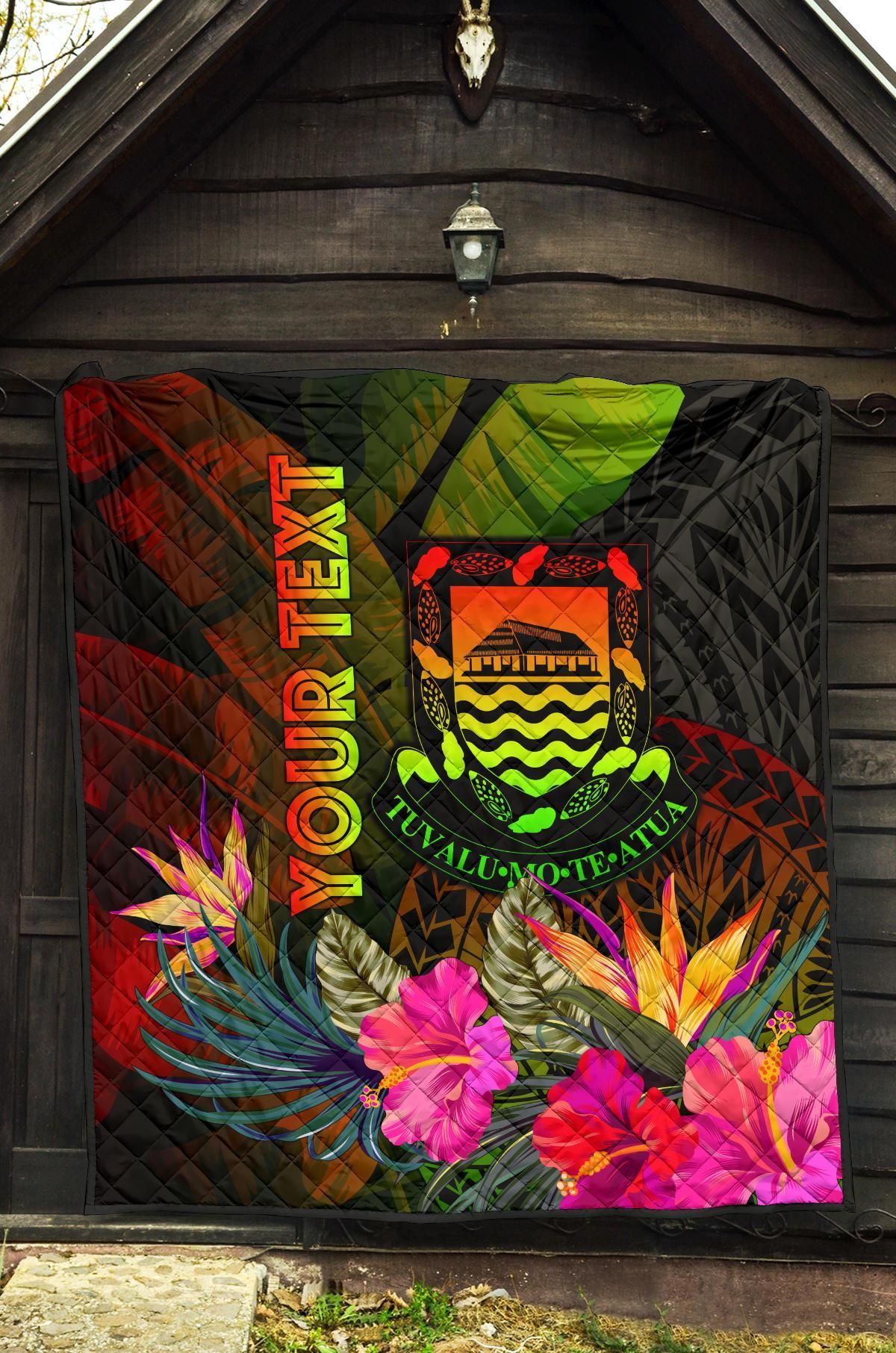 Tuvalu Polynesian Personalised Premium Quilt -  Hibiscus and Banana Leaves