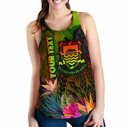 Tuvalu Polynesian Personalised Women Racerback Tank - Hibiscus and Banana Leaves