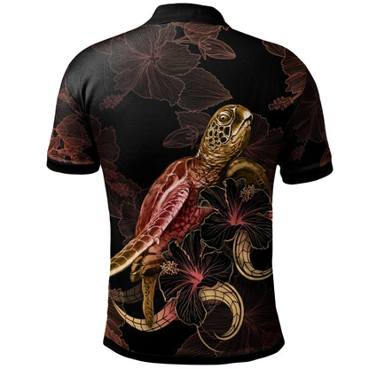 Tuvalu Polynesian Polo Shirt - Turtle With Blooming Hibiscus Gold