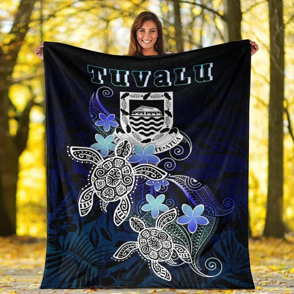 Tuvalu  Polynesian Premium Blanket - Blue Turtle Couple