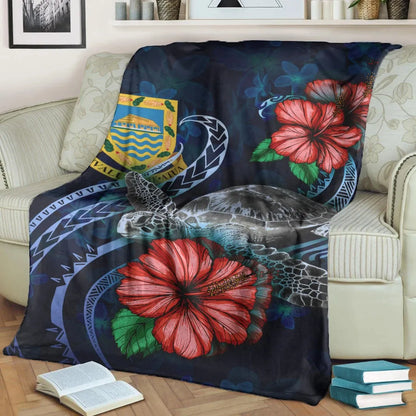 Tuvalu Polynesian Premium Blanket - Blue Turtle Hibiscus