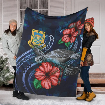 Tuvalu Polynesian Premium Blanket - Blue Turtle Hibiscus