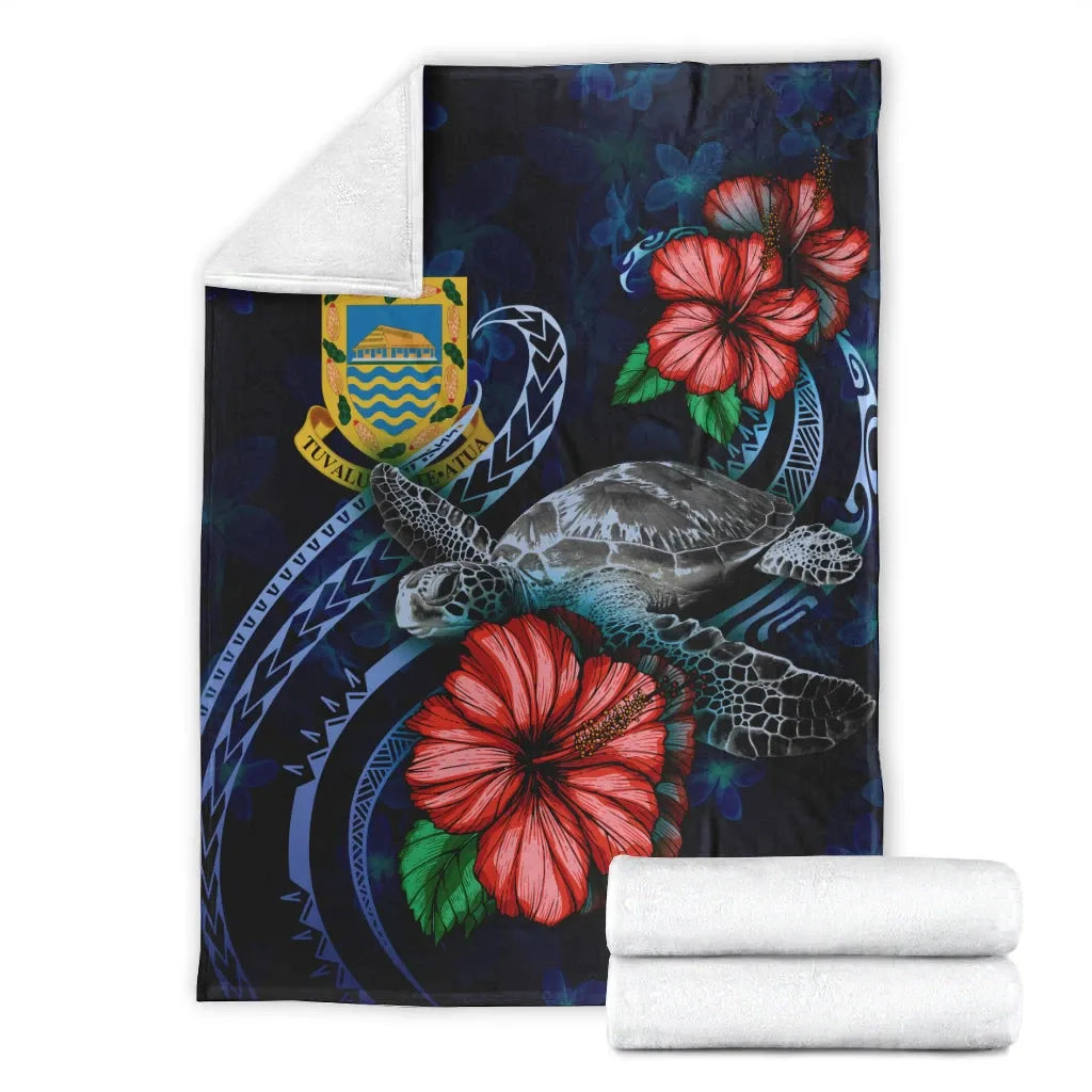 Tuvalu Polynesian Premium Blanket - Blue Turtle Hibiscus