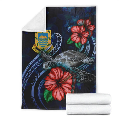 Tuvalu Polynesian Premium Blanket - Blue Turtle Hibiscus