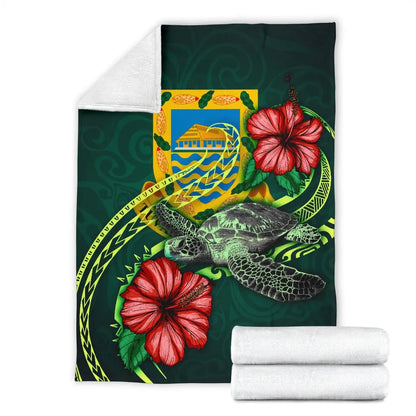 Tuvalu Polynesian Premium Blanket - Green Turtle Hibiscus