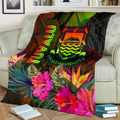 Tuvalu Polynesian Premium Blanket -  Hibiscus and Banana Leaves