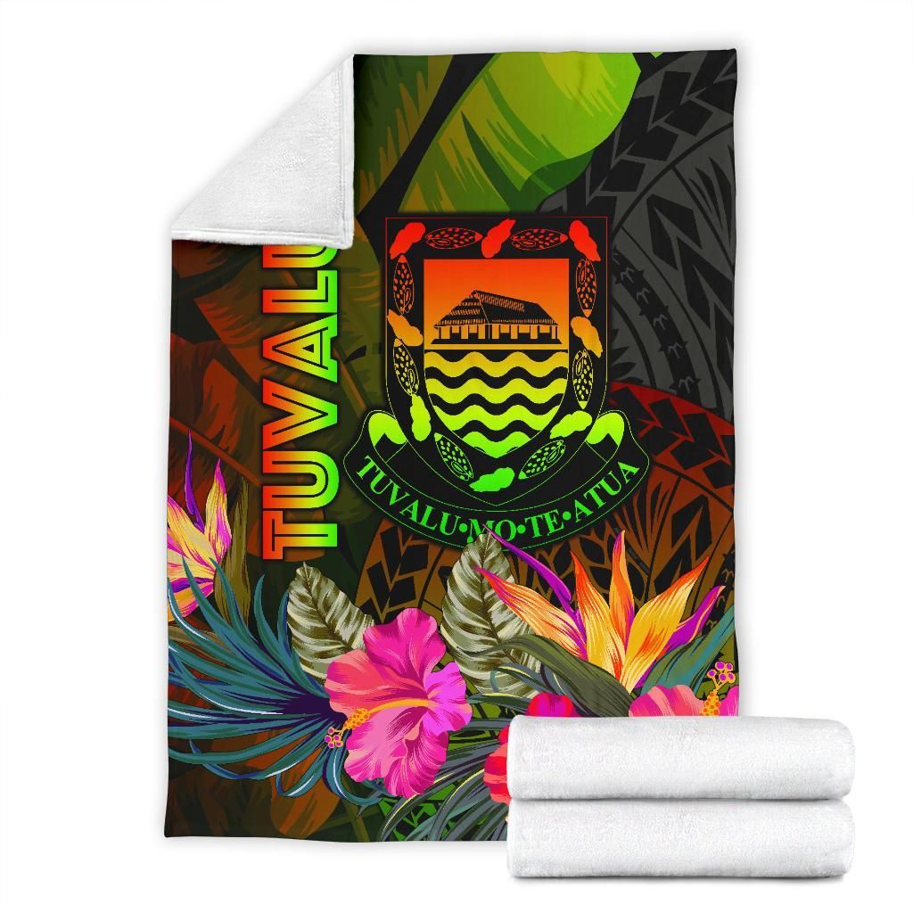 Tuvalu Polynesian Premium Blanket -  Hibiscus and Banana Leaves