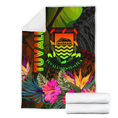 Tuvalu Polynesian Premium Blanket -  Hibiscus and Banana Leaves