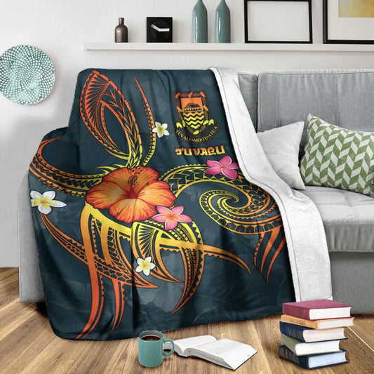 Tuvalu Polynesian Premium Blanket - Legend of Tuvalu (Blue)