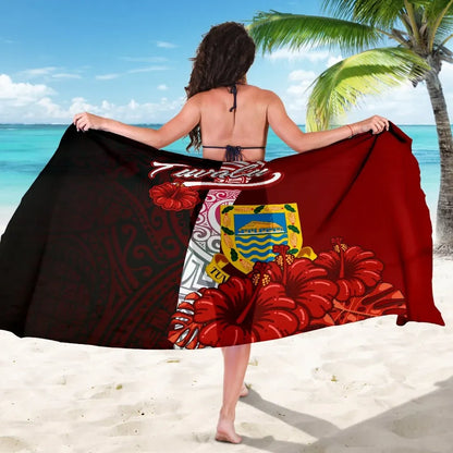 Tuvalu Polynesian Sarong - Coat Of Arm With Hibiscus