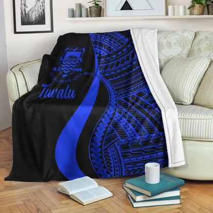 Tuvalu Premium Blanket - Blue Polynesian Tentacle Tribal Pattern