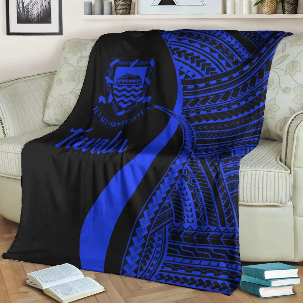 Tuvalu Premium Blanket - Blue Polynesian Tentacle Tribal Pattern