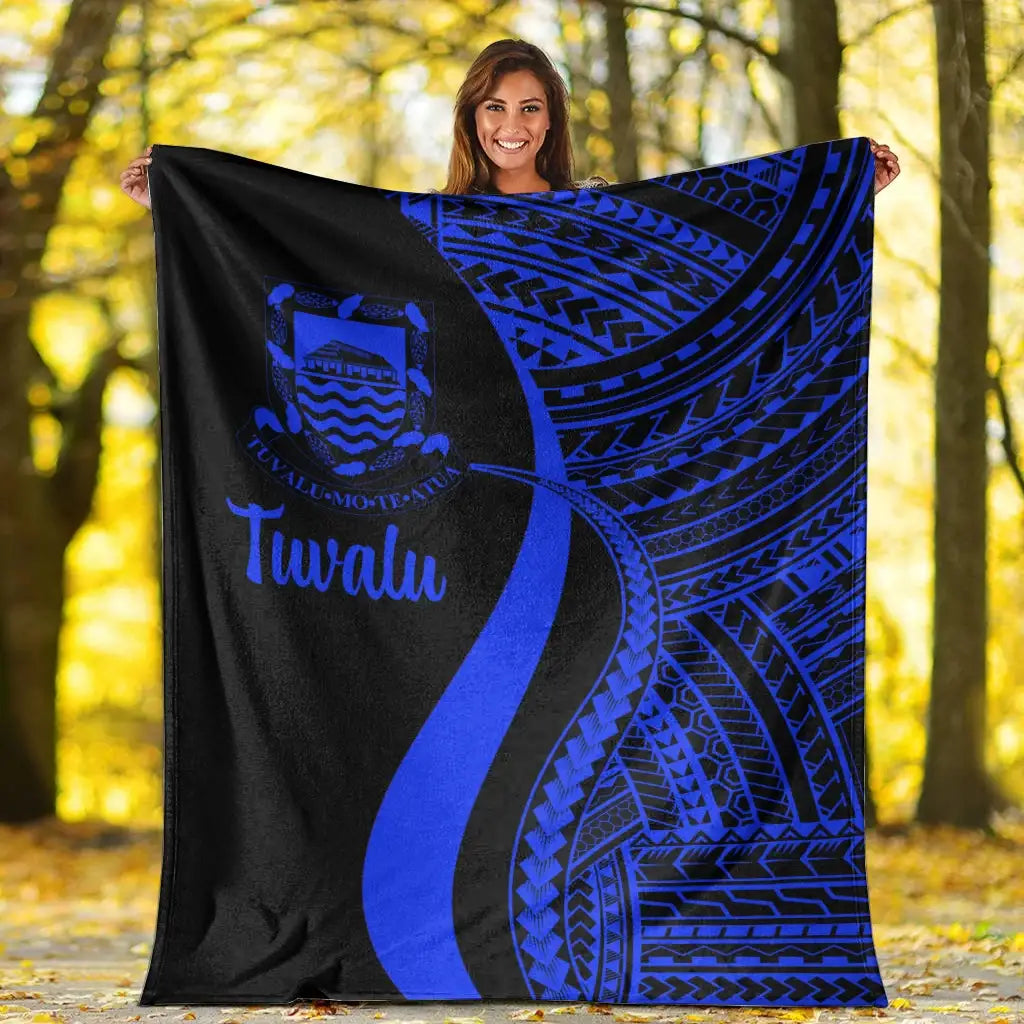 Tuvalu Premium Blanket - Blue Polynesian Tentacle Tribal Pattern