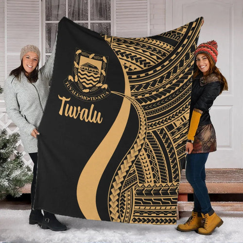 Tuvalu Premium Blanket - Gold Polynesian Tentacle Tribal Pattern