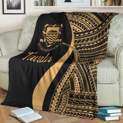 Tuvalu Premium Blanket - Gold Polynesian Tentacle Tribal Pattern
