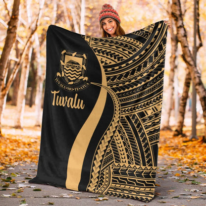 Tuvalu Premium Blanket - Gold Polynesian Tentacle Tribal Pattern