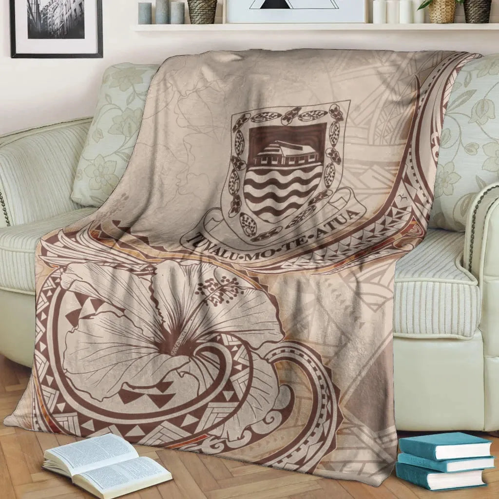 Tuvalu Premium Blanket - Hibiscus Flowers Vintage Style