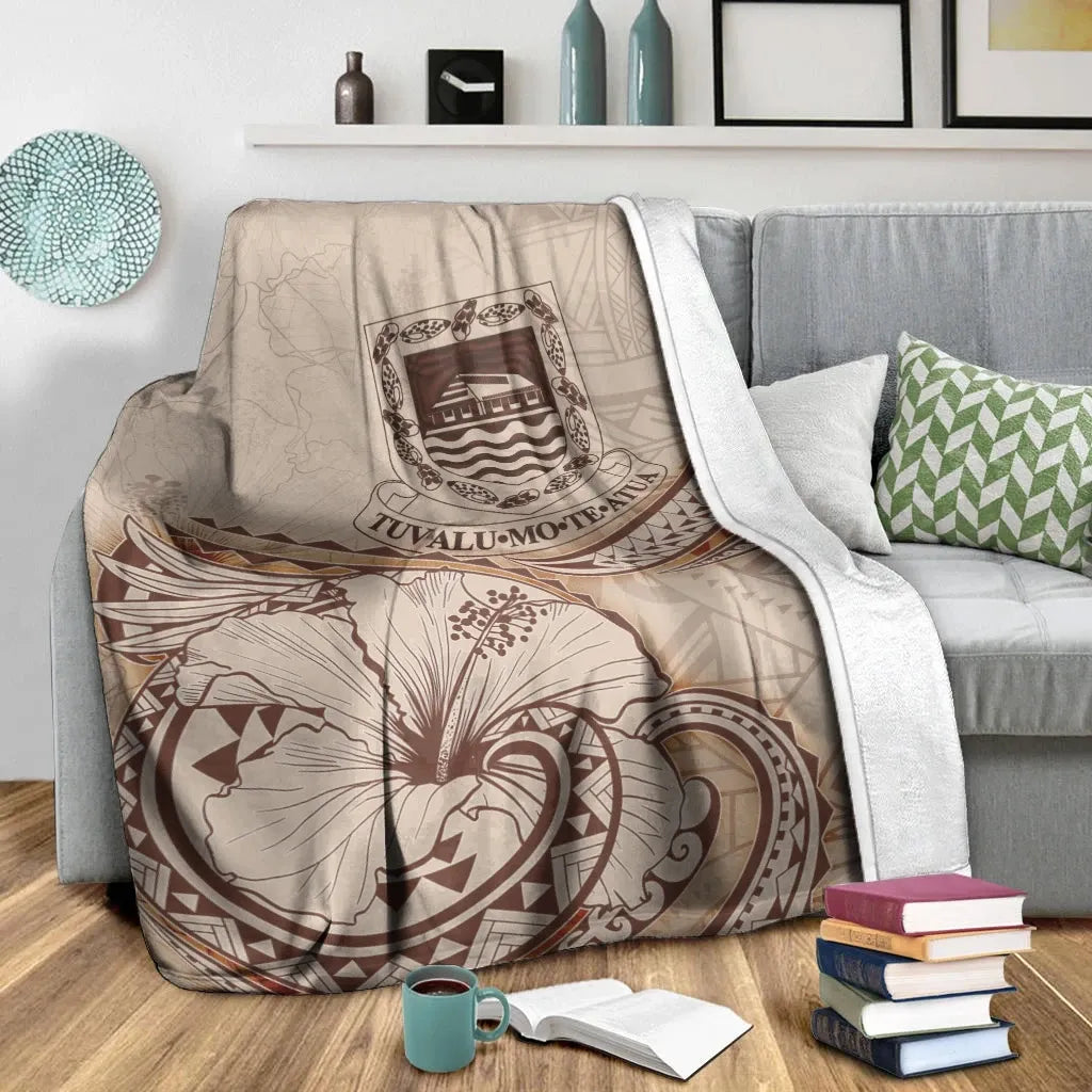 Tuvalu Premium Blanket - Hibiscus Flowers Vintage Style