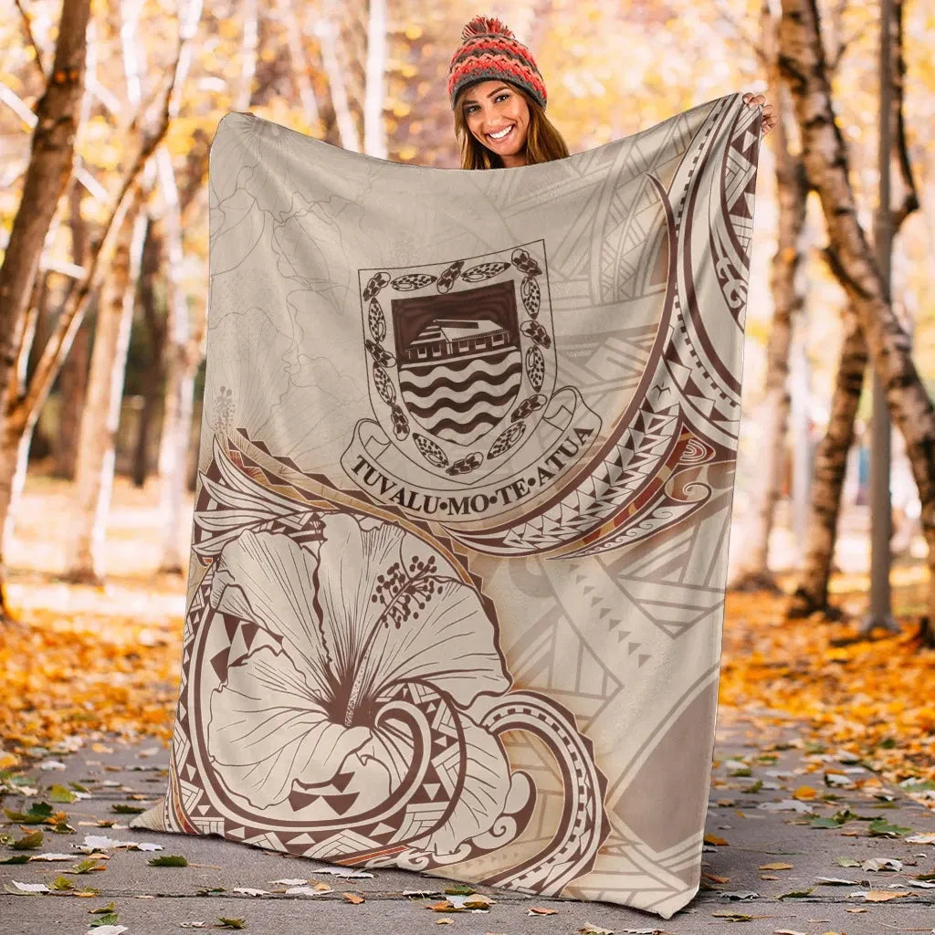 Tuvalu Premium Blanket - Hibiscus Flowers Vintage Style