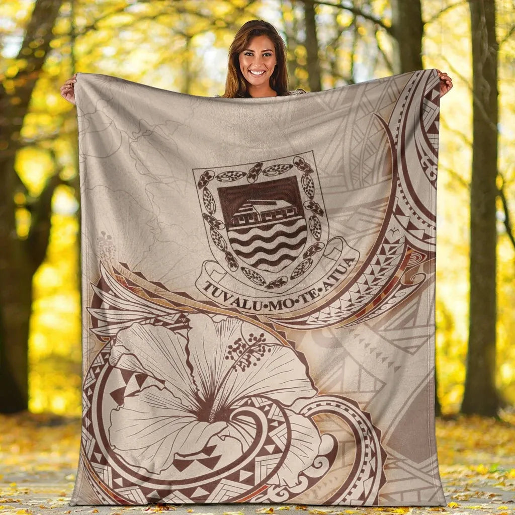 Tuvalu Premium Blanket - Hibiscus Flowers Vintage Style